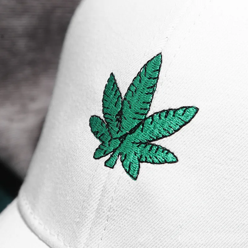Бейсболка с вышивкой листьев хипстерская шапка зеленым конопляным листом