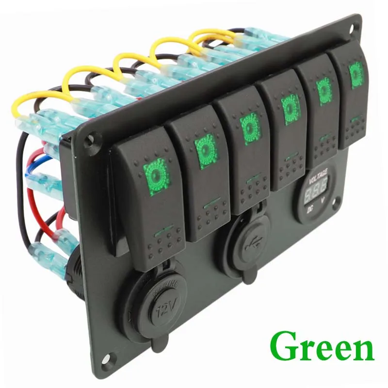 Product A-Green 6 банд светодиодный перекидной клавишный выключатель панель 12 В 24 в выключатель 3.1A двойной USB зарядное устройство 5 В мощность прикуривателя вольтметр для розетки - Цвет: Product A-Green