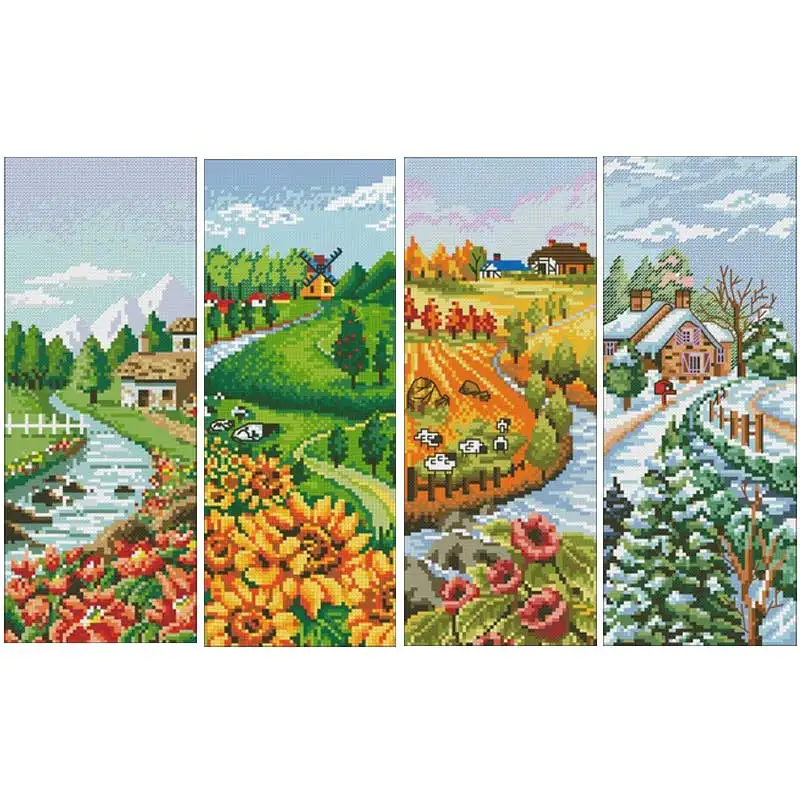 

four Seasons patterns counted 11CT 14CT 18CT Cross Stitch Sets DIY Cross-stitch Kits Embroidery Needlework