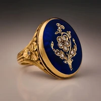 new 2021 women vintage zircon inlaid flower wide face ring punk hip hop finger ring carved flower blue party rhinestone rings