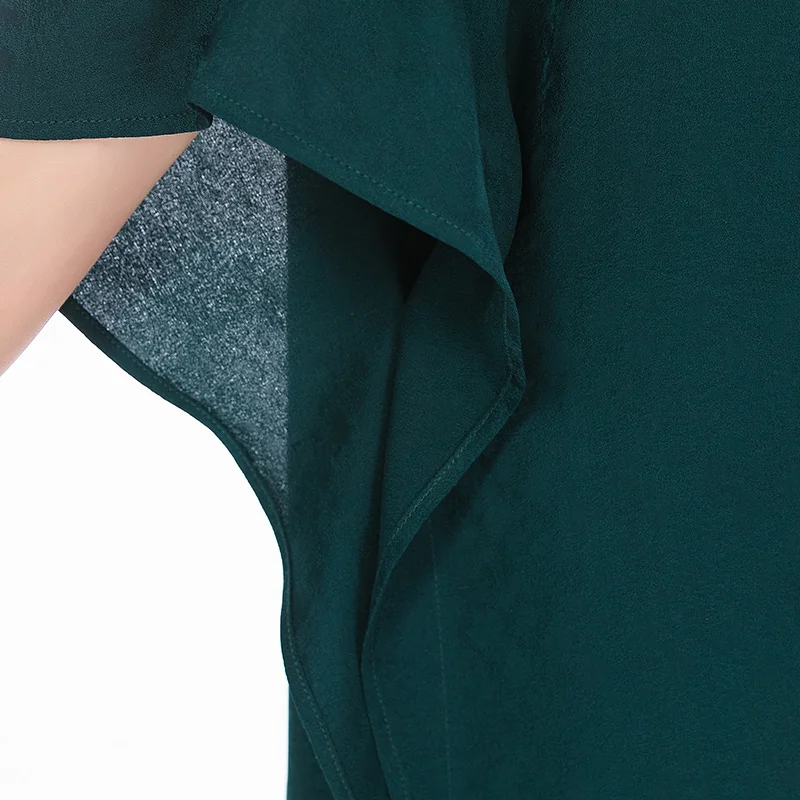 

VOA 22m/m Jacquard Silk Robe V-Neck Short-sleeved Golden Edible Tree Fungus Plus Size Dresses AE303 Olive Green Dress for Women