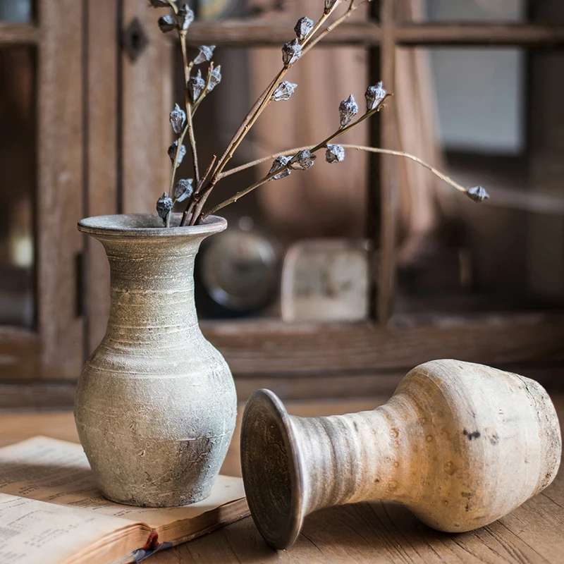 

Vintage Flower Vase Handmade Pottery Office Simple Aesthetic Design Vases Table Bedroom Floor Jarrones Home Decoration DF50HP
