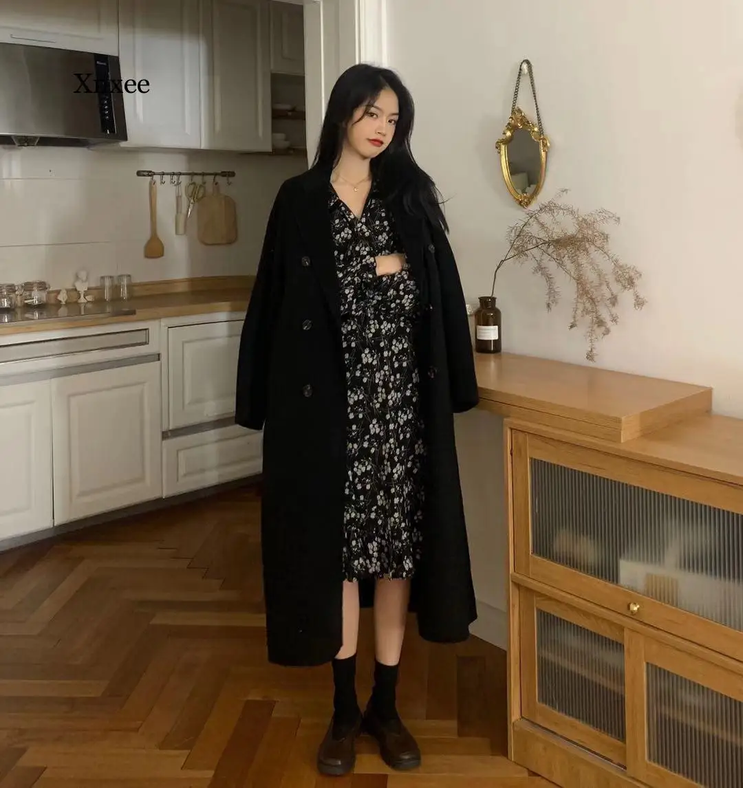 

Fashion Floral French Lapel Long Dress a Line High Waist Dresses Party Elegant Sweet Highstreet Women Casual Spring Summer Cloth