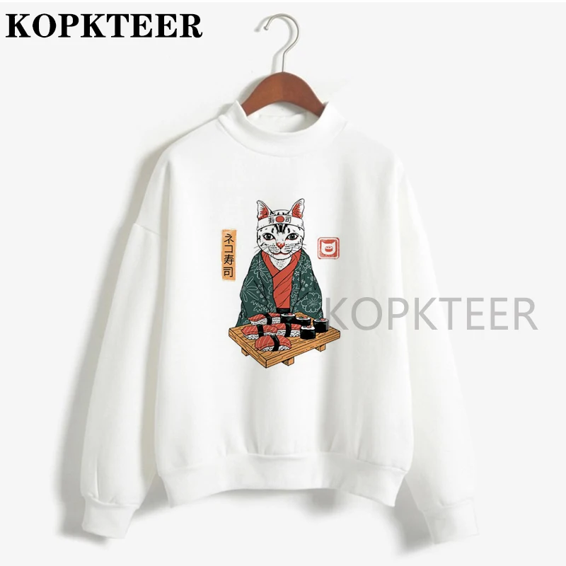 Женские толстовки с капюшоном в стиле Харадзюку худи японским принтом укиё кота
