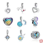 Новинка, европейские летние бусины в виде синей Русалочки океана, подходят для оригинальных серебряных браслетов Pandora с подвесками, модели 925