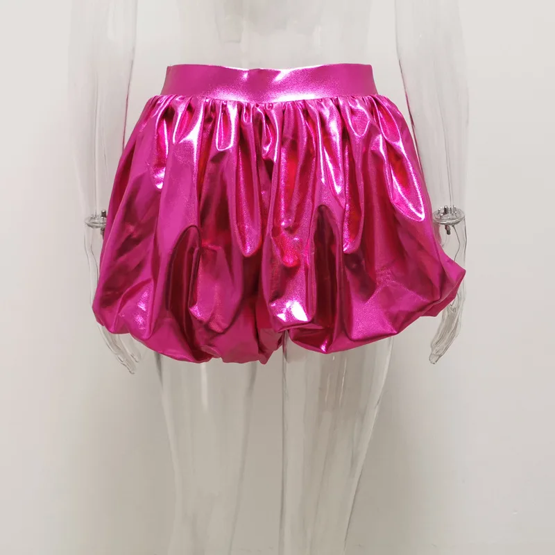 

Pu Leather Women Bubble Bloomer Under Shorts Elastic Lantern Shorts Pleated Loose Women Shorts Dropshipping