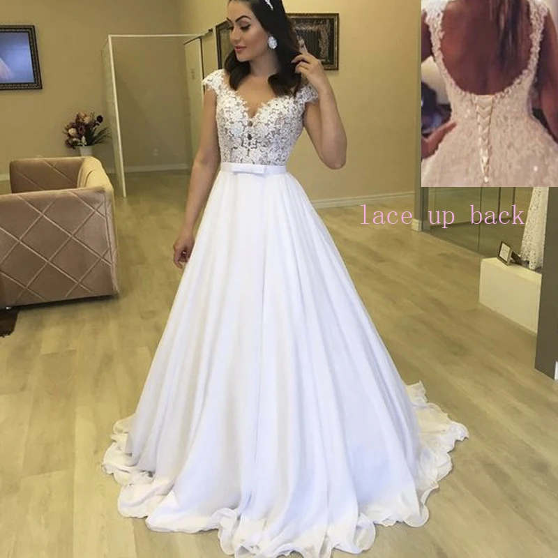 Пляжное свадебное платье 2019 шифоновые аппликационные кружева принцессы с