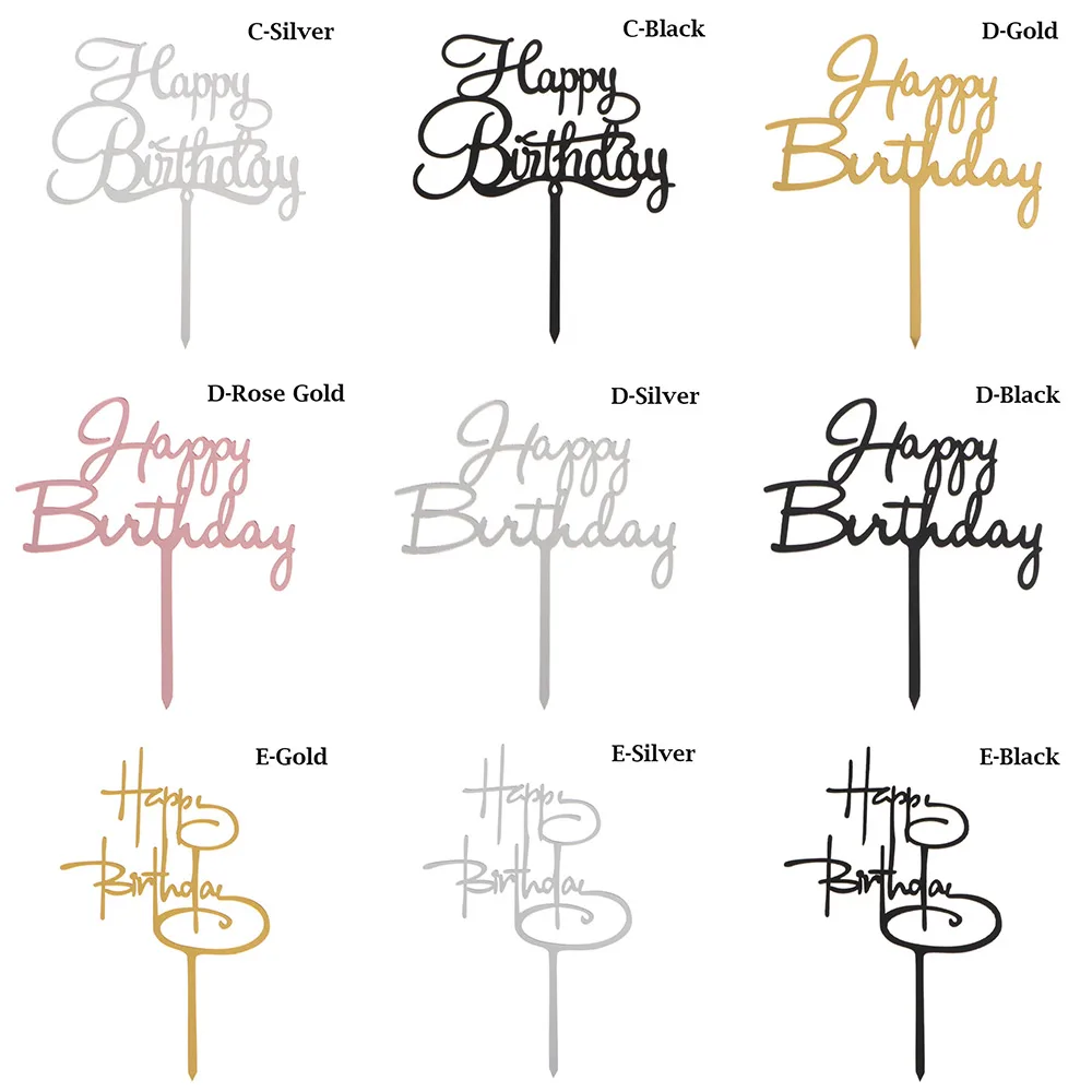 Новый Топпер для торта С Днем Рождения акриловые буквы золотой серебряный торт