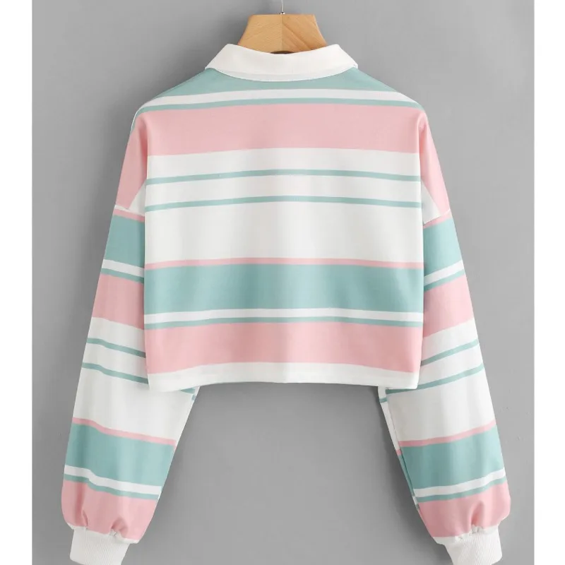 

New sexy short coat striped Sweatshirts collar loose long sleeve women's clothing 2020 autumn Casual rm*