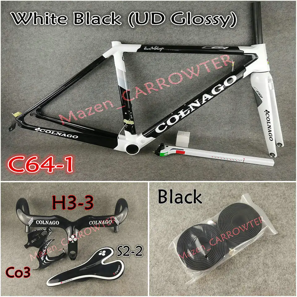 T1100 UD глянцевый белый черный Colnago C64 карбоновая рама+ руль+ седло+ клетки для бутылок+ 50 мм карбоновый комплект колес Novatec A271 ступицы - Цвет: Package 2