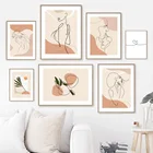 Богемные женские персиковые линии, цветные блоки, скандинавский стиль, настенная живопись, холст, постеры и принты, декор для интерьера гостиной