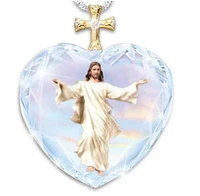 cross jesus prayer image mens necklace pendant fashion crystal glass elegant women amulet unisex necklace pendant birthday moth
