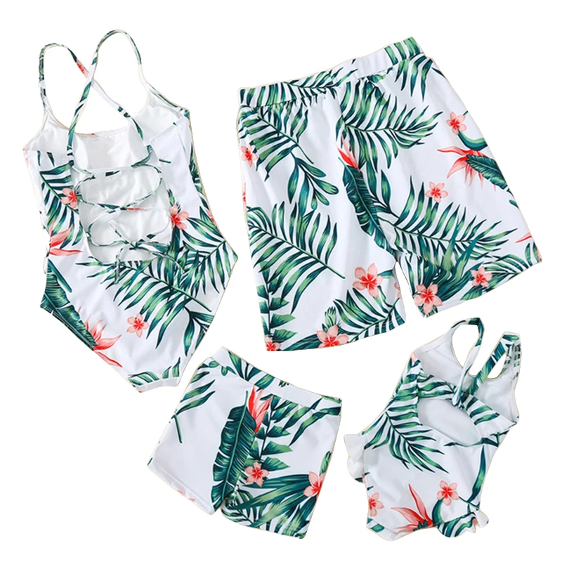 

Fashion Family Sling Swimsuits Mother Daughter One-Piece Matching Swimwear Father Son Swim Shorts Beach Parent-Child Swimsuit