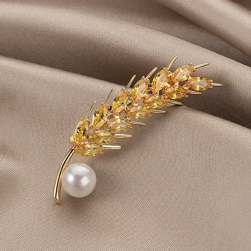 

Fashion Atmosphere Golden Wheat Ear Citrine Brooch Ladies Casual Sweater Jewelry Accessories