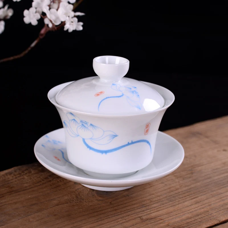 Ручная роспись синий и белый фарфор gaiwan чайная посуда китайский цвет чаша чашка с