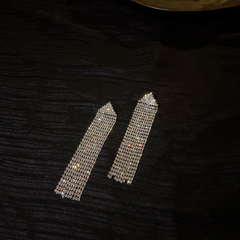

925 silver needle fashion exaggeration multi layer full diamond earrings NEW geometric Tassel Earrings French Earrings