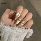 Декоративные накладные ногти с острыми ногтями, накладные ногти с рисунком белого сердца для дизайна ногтей, 24 шт. клеевого типа, модные ногти