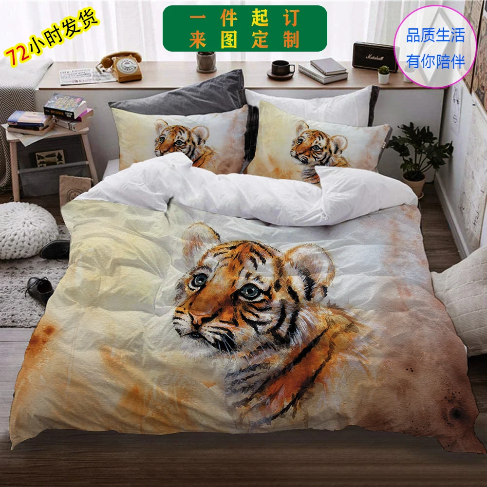 

3D Bedding Set Multi Color Duvet Cover Quilt Cover Quilt Cover Linen Pillowcase King Queen 180x210cm size animal tiger print
