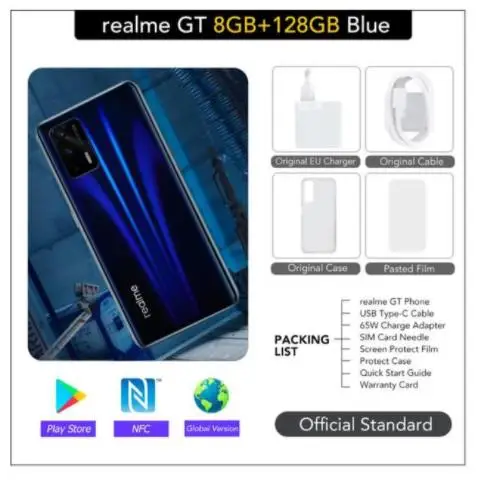 Смартфон Global Realme GT 128 ГБ/256 ГБ 6 43 Гц Snapdragon 120 восемь ядер 65 Вт Европейское зарядное
