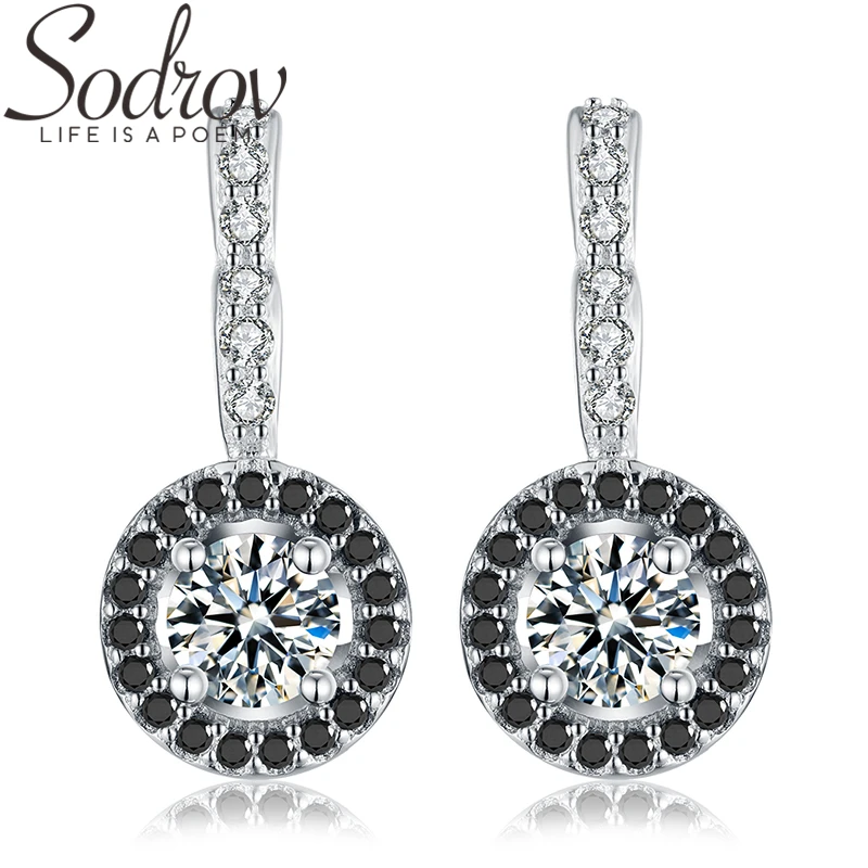 Женские серьги кольца из серебра 925 пробы с черной шпинелью|Серьги-кольца| |