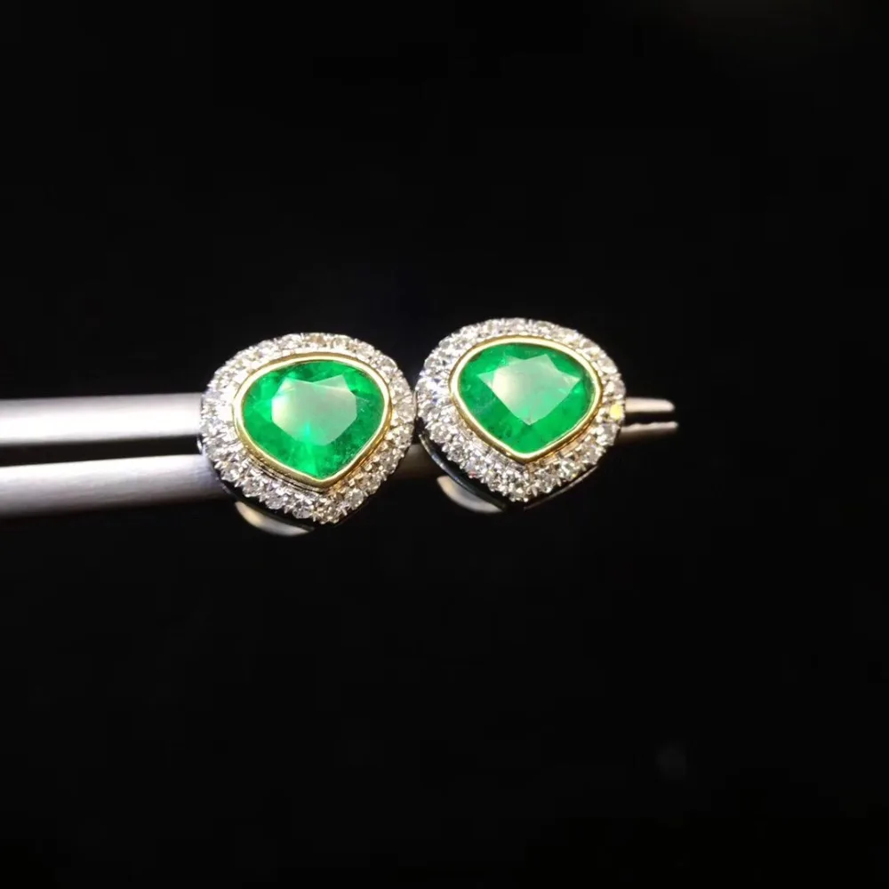 Изысканные ювелирные изделия чистый 18 K Белый Золотой AU750 натуральный яркий зеленый изумруд драгоценные камни 1.03ct шпилька с алмазами серьги для женщин