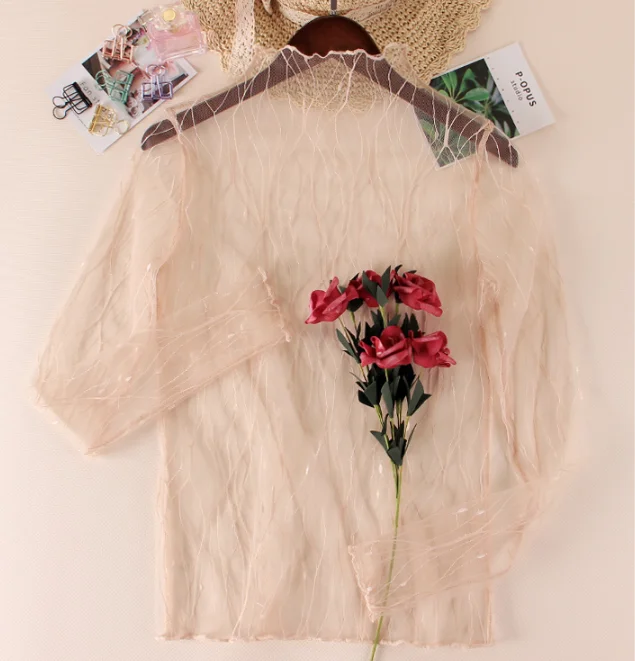 Прозрачная Кружевная нижняя рубашка женская тонкая с длинными рукавами