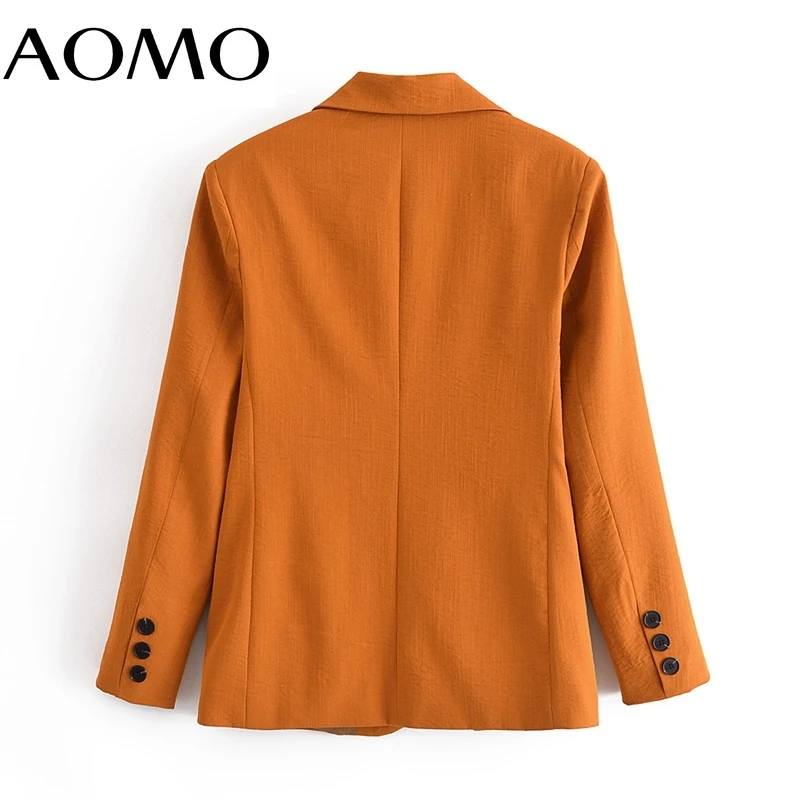 

AOMO Women Solid Blazer Coat Vintage Notched Collar Pocket 2021 Autumn Female Casual Chic Tops 3W135A