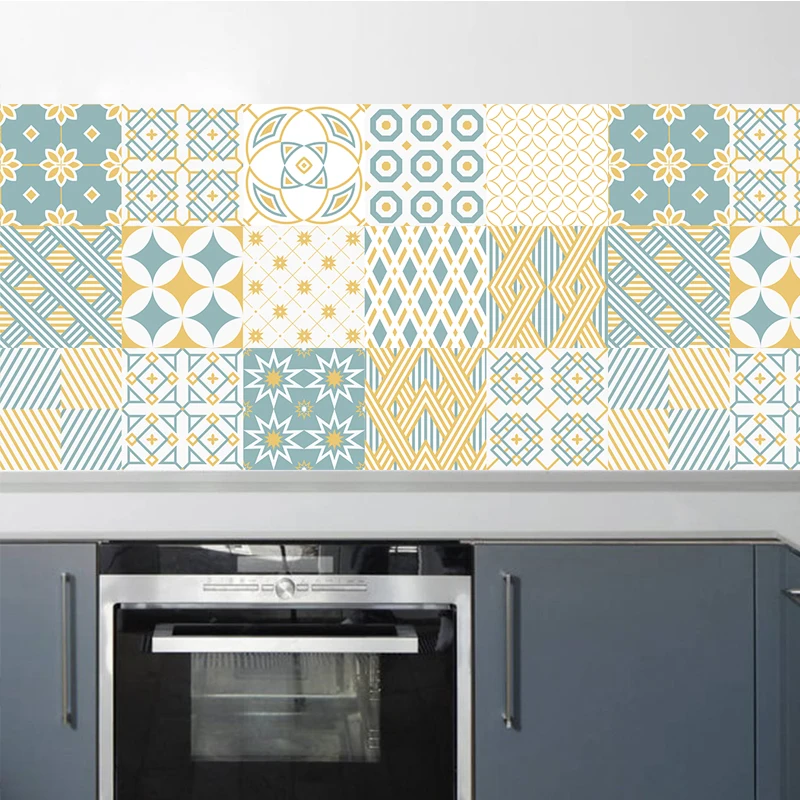 

Geometric Style Tiles Wall Sticker Waist Line PVC Wallpaper Mural Bathroom Glass Desk Wardrobe Kitchen Decoration Art Waterproof
