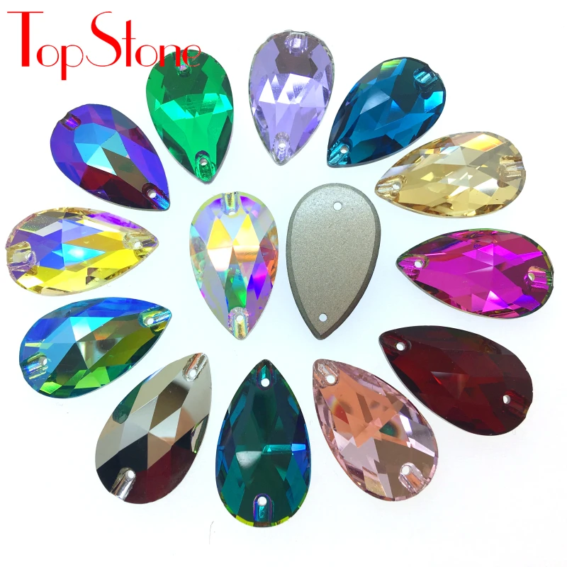 TopStone 3230# хрустальные каплевидные пришивные камни с плоским основанием капелька K9 стеклянные бусины для шитья 7x12 11x18 13x22 17x28 мм