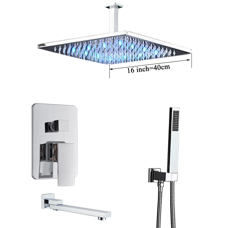 16inch Shower Set A Смеситель для ванной комнаты, Хромированный Светодиодный дождевой кран-смеситель для ванной и душа, потолочный смеситель для ванны и душа, кран для ванной комнаты, смеситель для душа - Цвет: 16inch Shower Set A