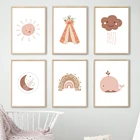 Розовая палатка с мультяшным Китом Солнце Луна Радуга облако скандинавские плакаты и принты Настенная картина на холсте настенные картины декор для детской комнаты
