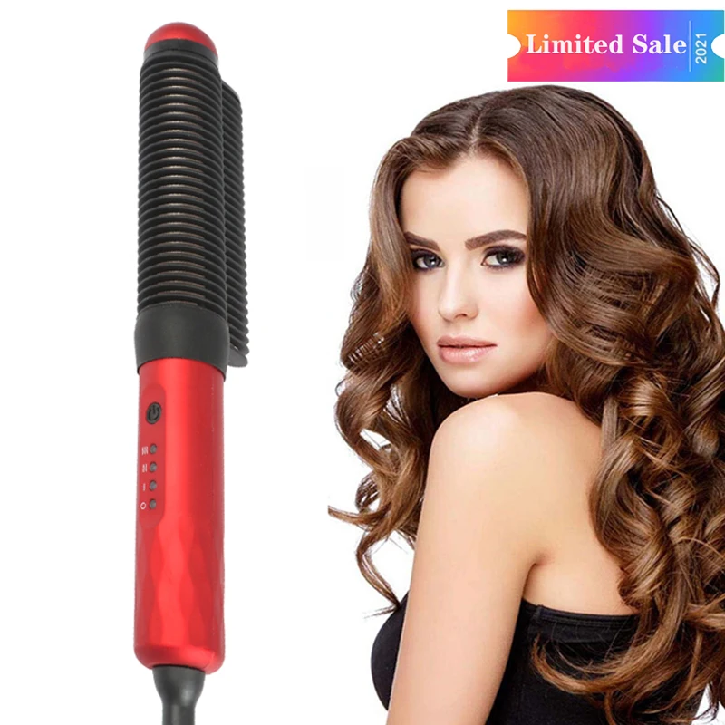 

Professional Hair Curler Straightener Curling Iron Brush Anti-Scald Comb Convenient Safe Mini Hair Curler Straghtening Brush