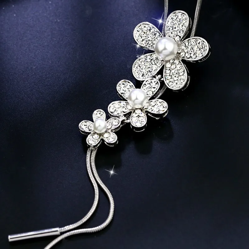 Длинное ожерелье с цветком цепочка для свитера модная металлическая Хрустальный