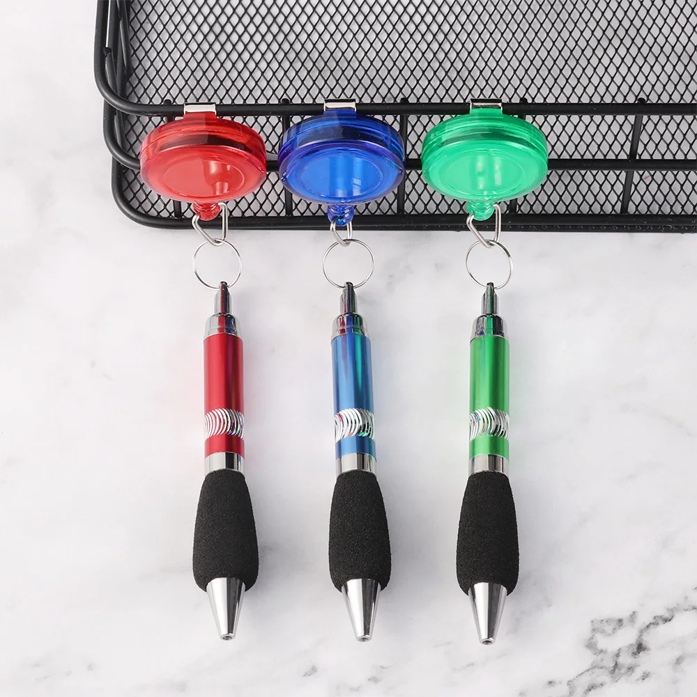 1pc Retractable Badge Reel Ballpoint Pen Belt Clip Key chain with Carabiner ring Cute Lanyard School Office Supplies Gif | Канцтовары