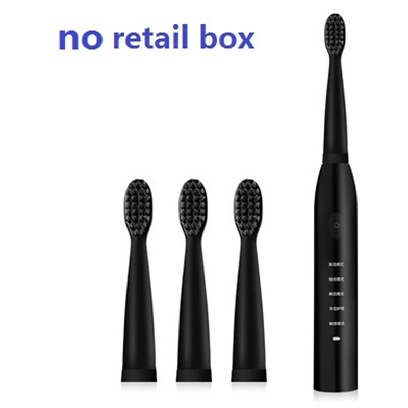 Black no box Electric Toothbrush Sonic Wave Rechargeable Top Quality Smart Chip Toothbrush Head Replaceable Whitening Tooth brush - Цвет: Black no box
