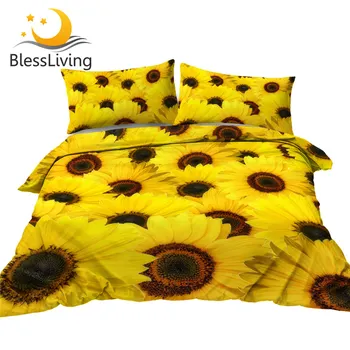 BlessLiving Flowers Duvet Cover Set Sunflower Blossoms Bedclothes 3D Printed Floral Bedding Set 3-Piece Stylish Quilt Cover 1