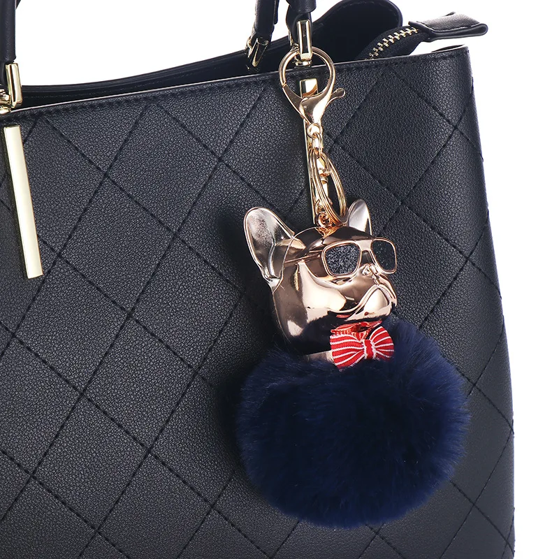 Пушистый кролик меховой шар фотопомпон брелок для ключей с животными собакой