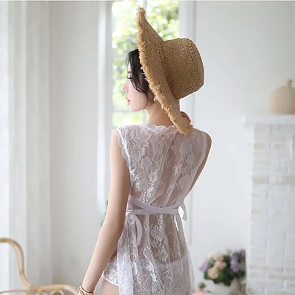 

Ellolace Women Lace Sleepwear Sleeveless Transparent Nightwear Lace Cami Top Pajama Sets Femme Sexy Lingerie Pyjamas Women