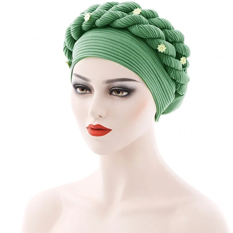 Африканская повязка на голову женские тюрбаны плиссированная с двумя оплетками