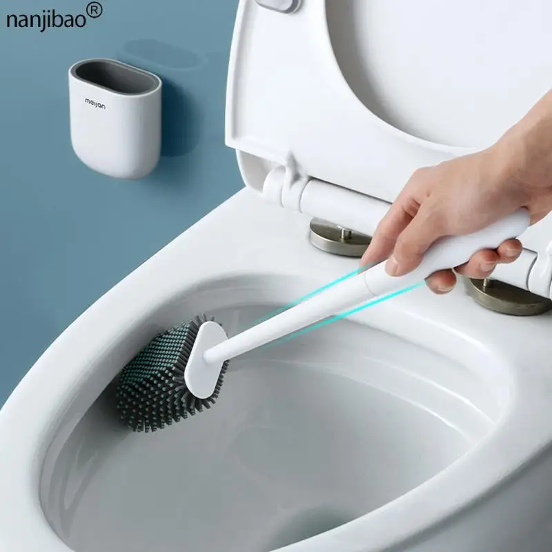 

Nanjibao No Dead Corners Toilet Brush Household Wall-Mounted Long-Handled Silicone Toilet Cleaning Artifact Bathroom Accessories
