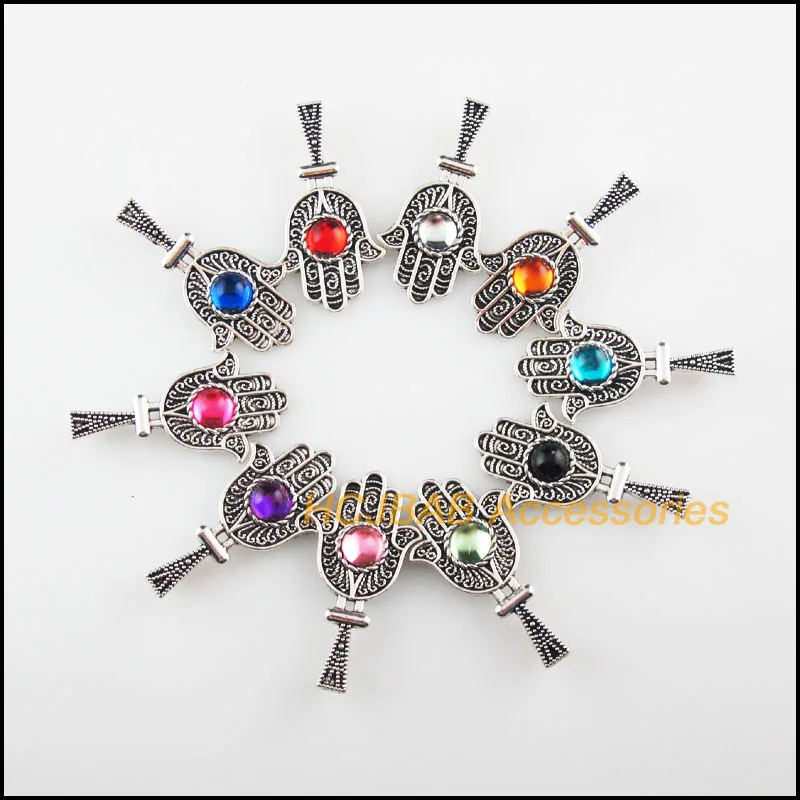 

10 New Hand Charms Mixed Acrylic Palm Tibetan Silver Tone 18x33mm
