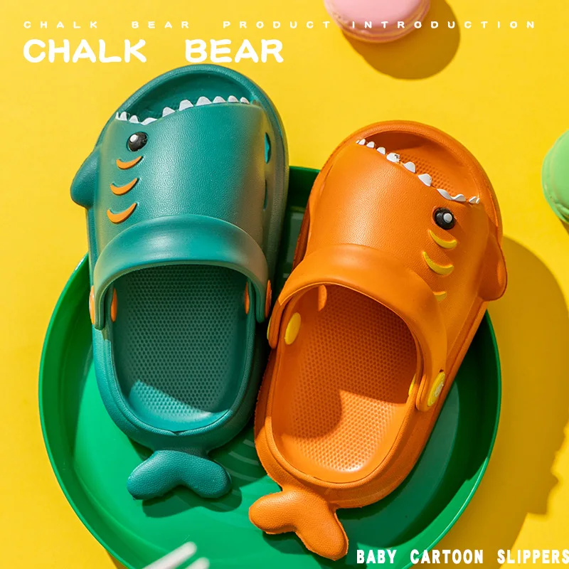 Летние детские шлепанцы Симпатичные тапочки акулы Нескользящие для ванной Для