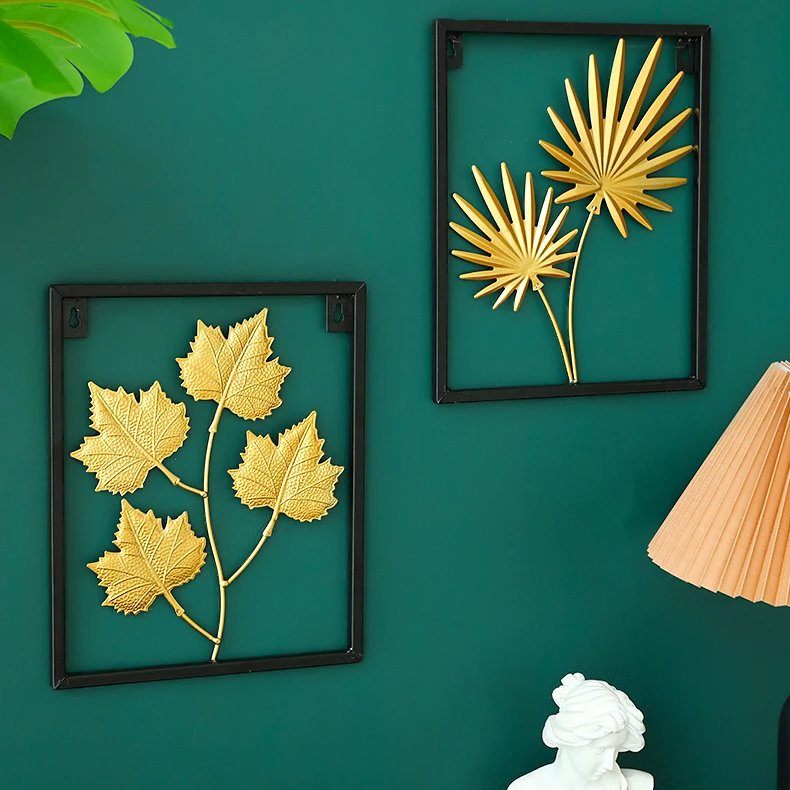 

Creative Modern Wall Decoration Living Room Wrought Iron Light Luxury Wall Hanging Ginkgo Golden Decoracion Home Decor EF50BS
