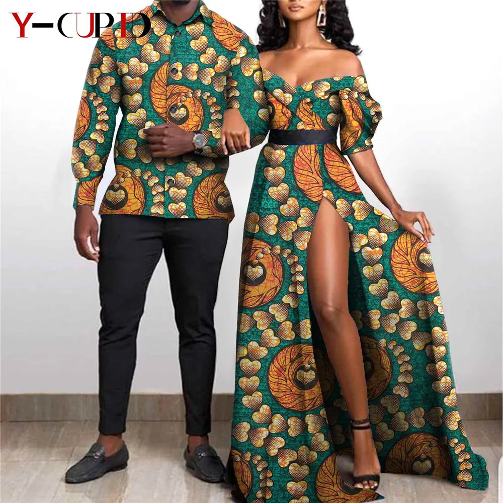 african couple outfits African Clothes for Couples Sexy Women Ankara Print Maxi Long Dresses Match Men Outfit Party Shirts Top and Pants Sets Y21C001 african gowns