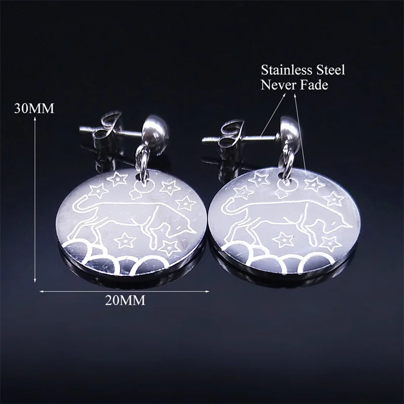 Stainless Steel Horoscope Taurus Stud Earrings Women Silver Color Small Earrings Jewelry joyeria acero inoxidable mujer E9200S03 images - 6