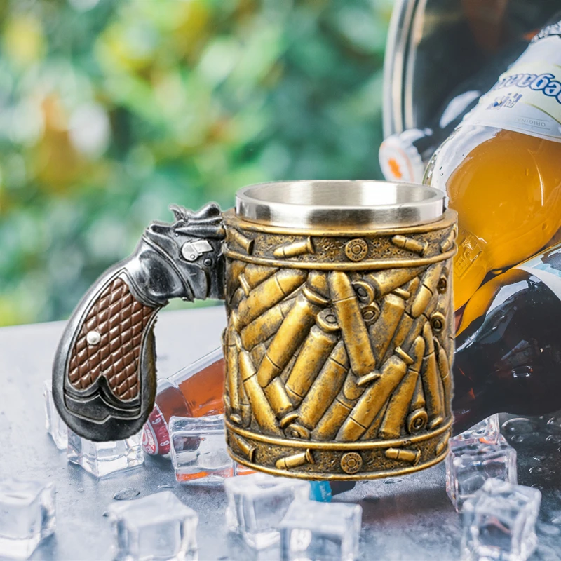 

400ml Gun Mugs Revolver Gun Pistol Tankard Mug With Ammo Bullet Round Shells Mugs Coffee Cup Drinkware Birthday Gift