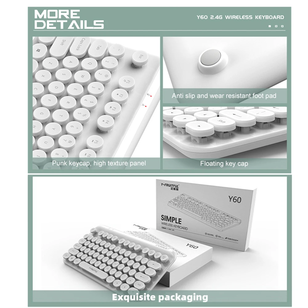 

KUU Mini Wireless Silent Punk Keyboard Round Button Ergonomics Game Keyboard For Macbook Lenovo Dell Asus HP Laptop PC Keypad