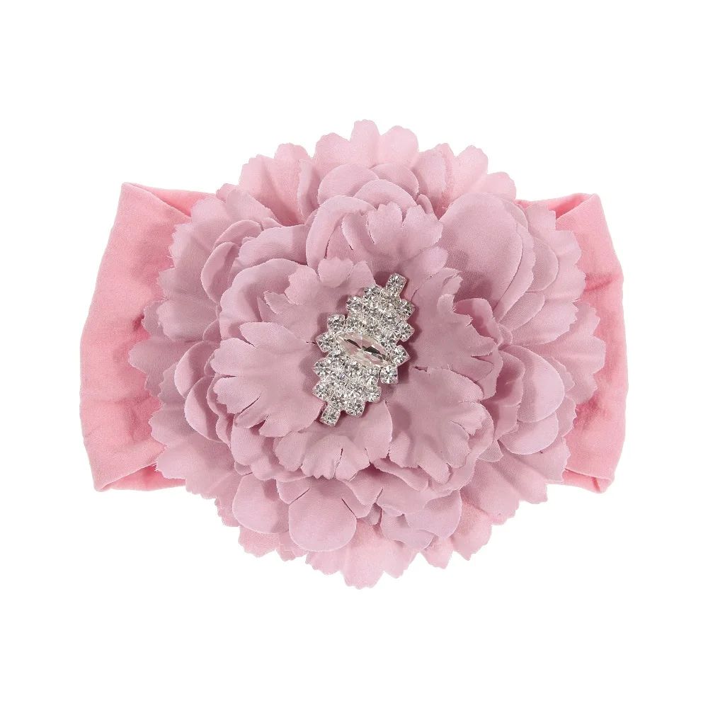

10pcs/lot Newborn Toddler Baby Girls Headwraps Peony Flower with Rhinestone Knot Nylon Turban Headbands Cute Hair Accessories