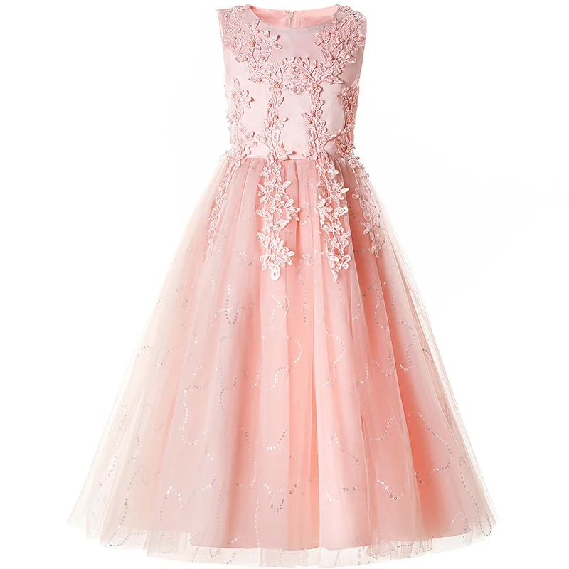 

Child Teens Girls Princess Layered Dress Sleeveless Mesh Lace Host Show Coloful Rainbow Skirts Ball Gown Draped Embroidery