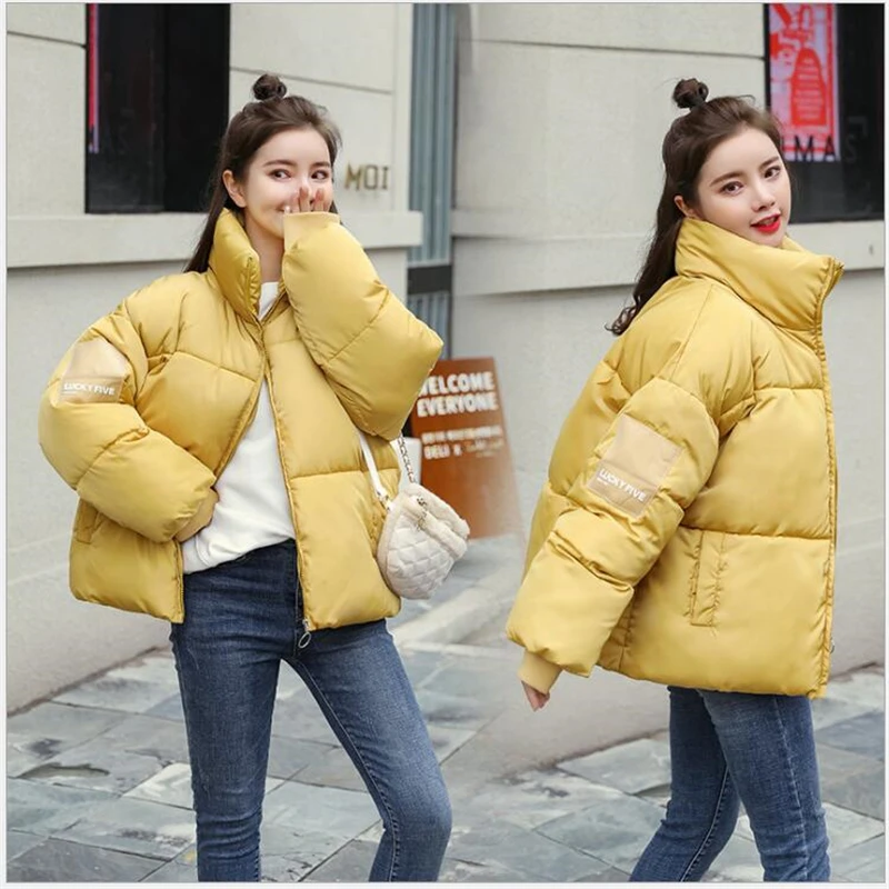 

2019 Winter Jacket women Stand-Collar Womens Parkas Thicken Outerwear hooded Coats Female short Cotton padded student tops R282